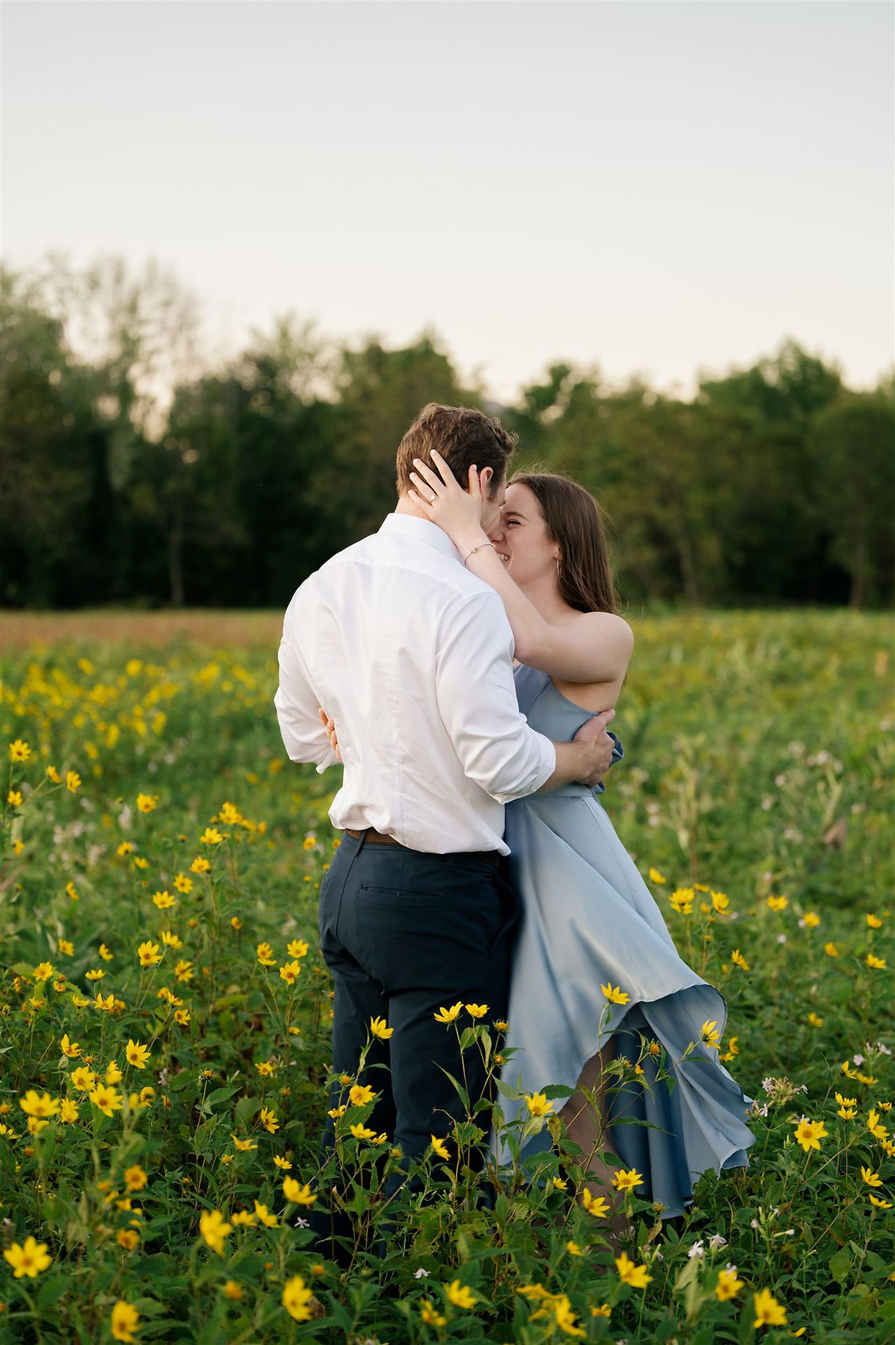 engagement photos with wildflowers in NH