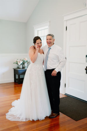 Bride and father first look before Squantum Association Wedding