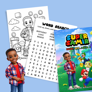 Custom video game themed kids activity pack with puzzles and interactive games designed for party favors and birthday celebrations.