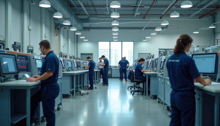 Eye-level view of a modern training facility with advanced manufacturing equipment