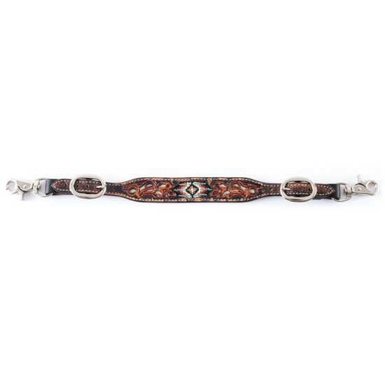 New! Showman Medium leather wither strap with red beaded arrow design inlay main image 1