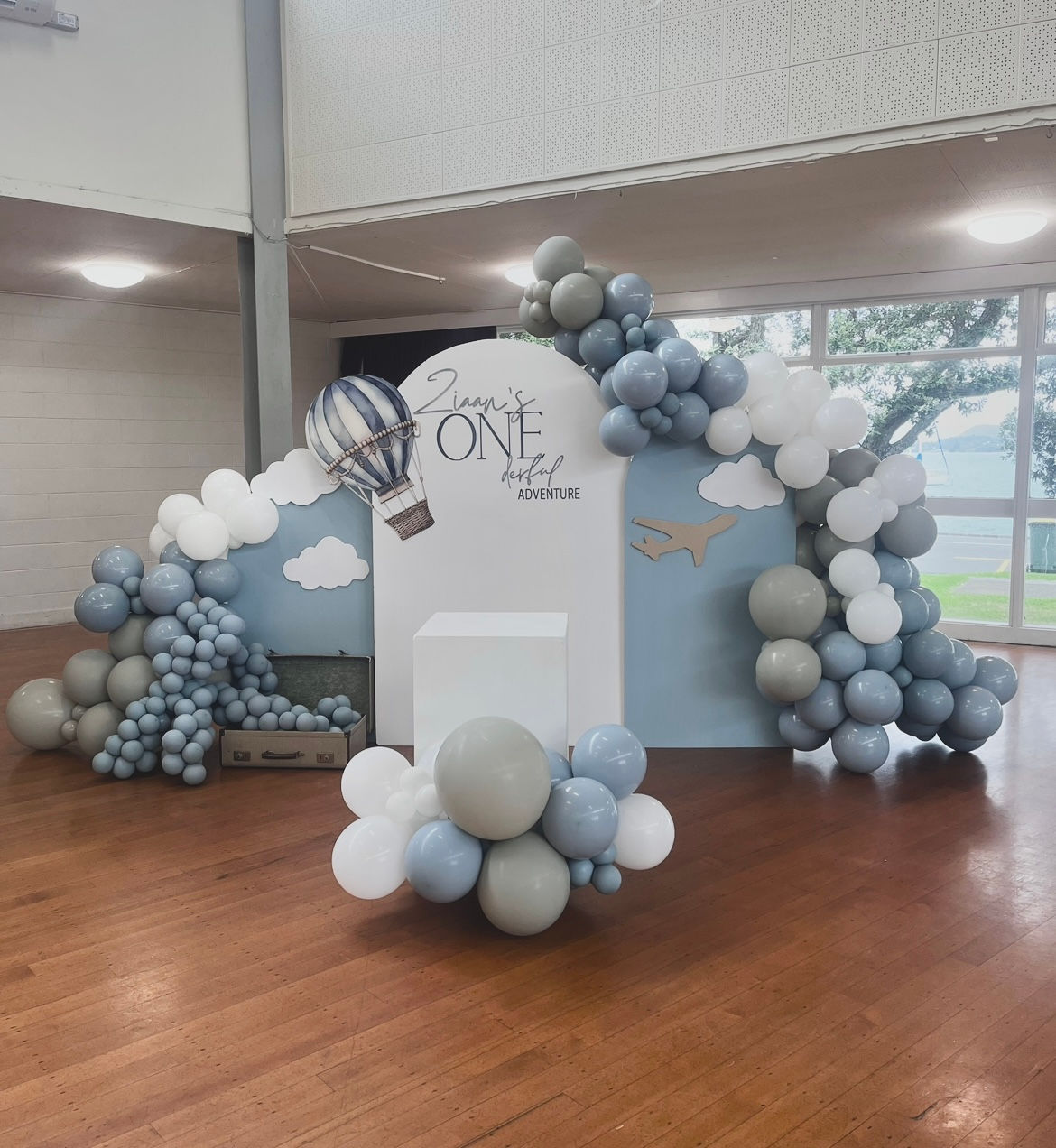 ONE-derful Adventure Balloon Garland Backdrop Package for kids birthdays.