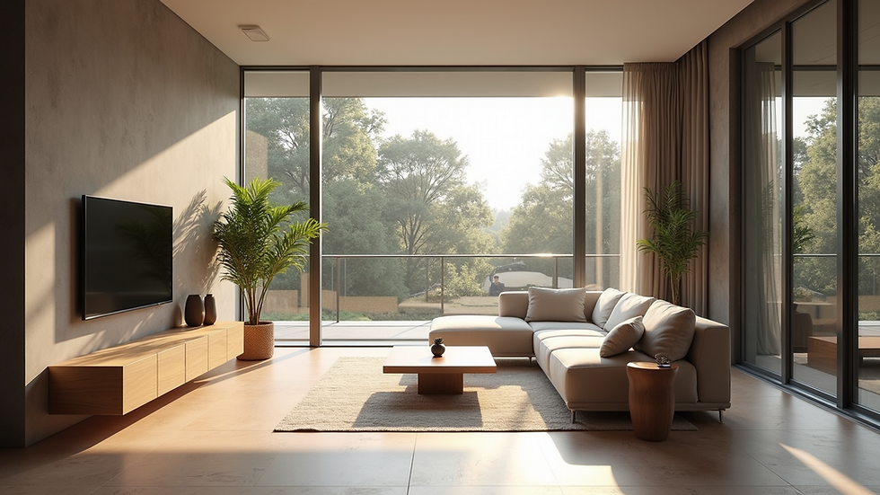 High angle view of a renovated interior space featuring modern design