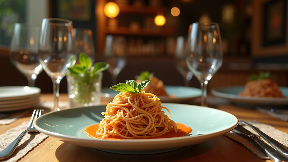 Close-up view of Slope Room’s vibrant dish on a beautifully set table
