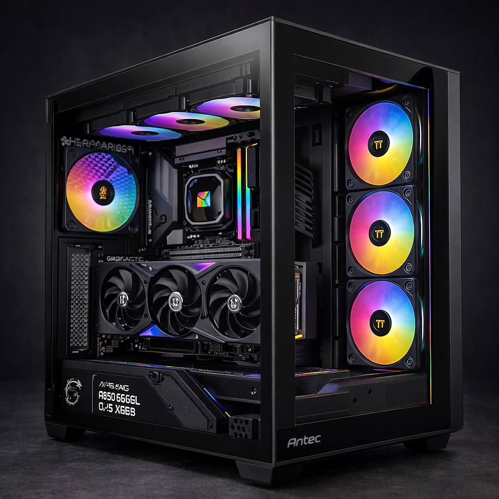 Vortex 9060 gaming PC in Antec C5 ARGB case with Ryzen 5 9600X and Radeon RX 9060 XT 16GB angled front and side view