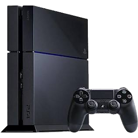 PlayStation 4 console with connected HDMI and power cables under cool studio lighting.