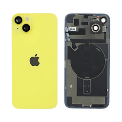 iPhone 14 Plus genuine rear glass in Yellow with internal NFC and wireless charging coil visible