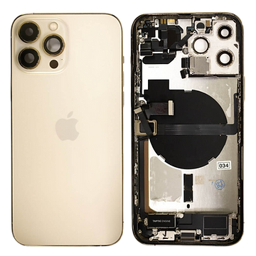 iPhone 13 Pro Max Gold rear housing replacement with OEM back panel and full internal frame assembly