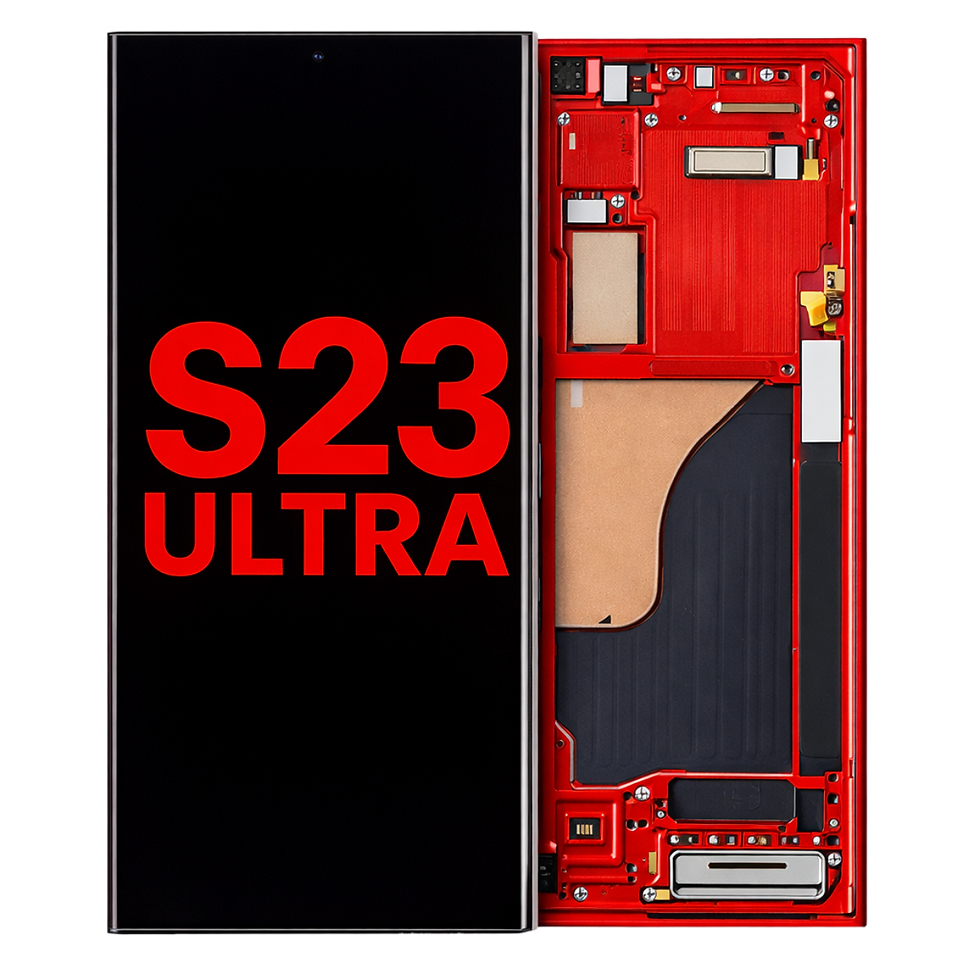 Samsung Galaxy S23 Ultra genuine service pack screen in Red shown on transparent background