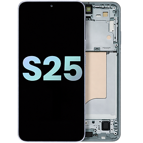 Samsung Galaxy S25 Silver Shadow genuine service pack screen repair showing original display and internal components