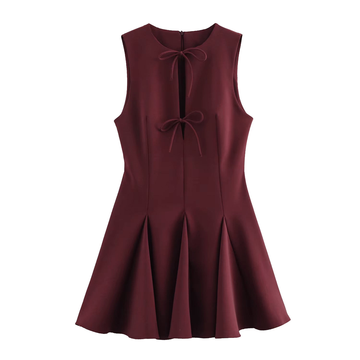Vestido curto feminino HH, elegante, sem mangas, com decote redondo e laço