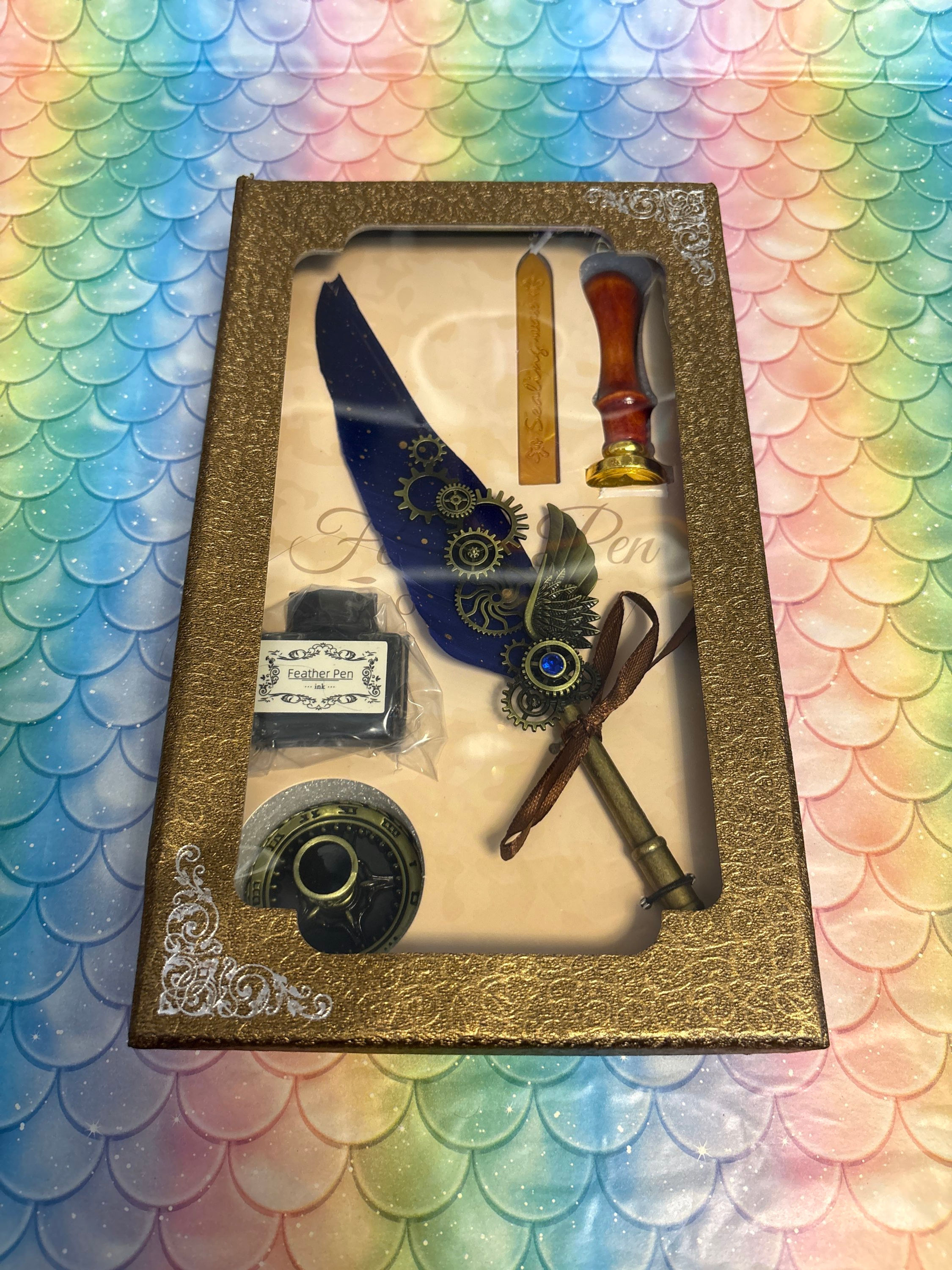 Quill Pen and Wax Seal - Blue with Gold Splatter CLEARANCE