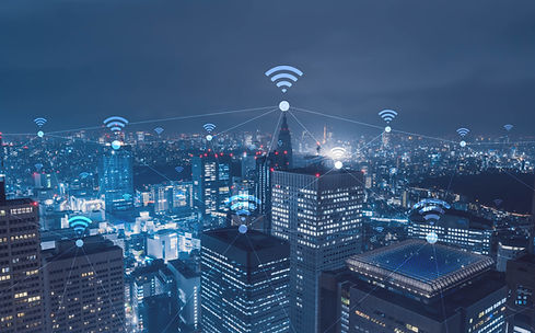 Cityscape with wi-fi connection conceptual,information communication technology concept.jp