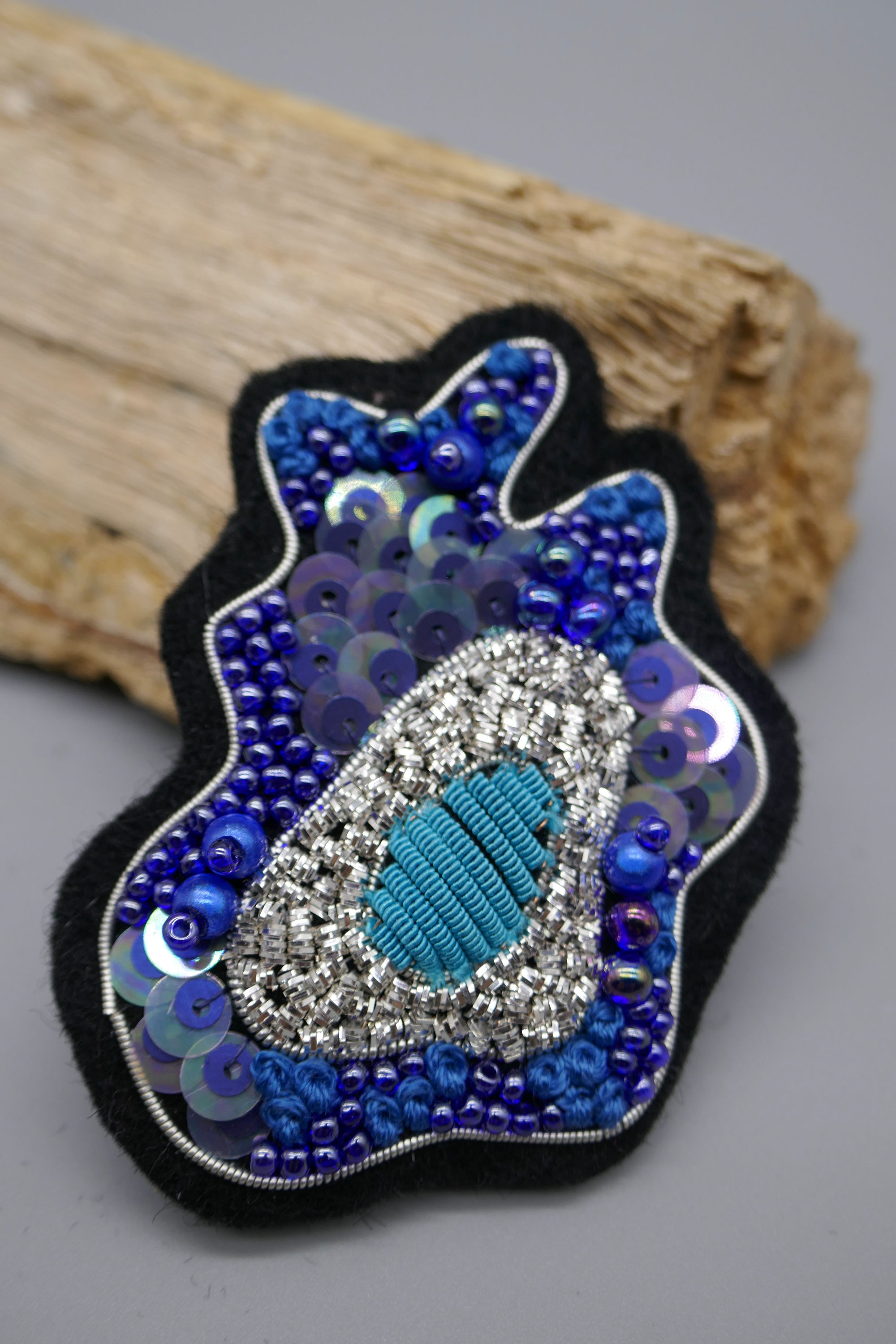 Ocean Blues Goldwork Brooch