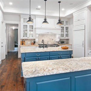 Bright Kitchen with Blue Island