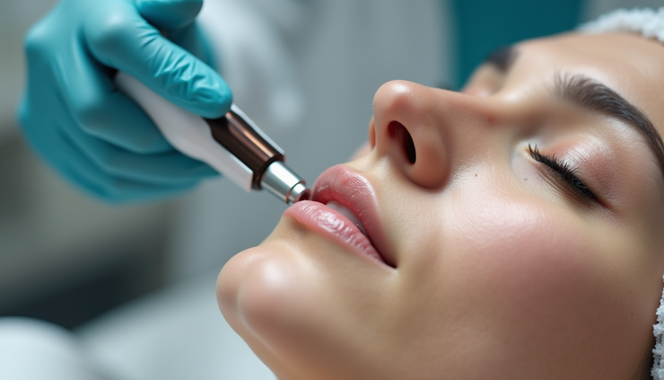 Close-up view of microdermabrasion machine in use at a Raleigh skincare clinic