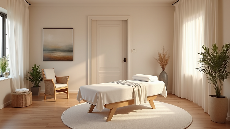 High angle view of a serene treatment room with calming decor