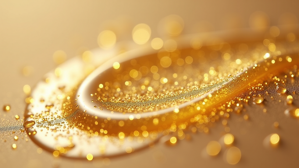 Close-up view of a gold leaf micro-particle in skincare product