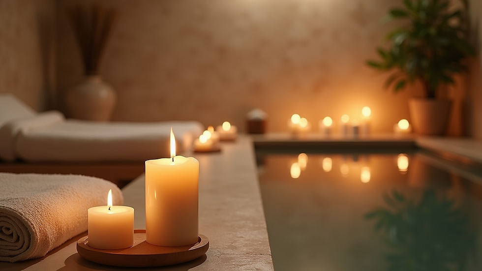 Close-up view of a serene spa ambiance with candles