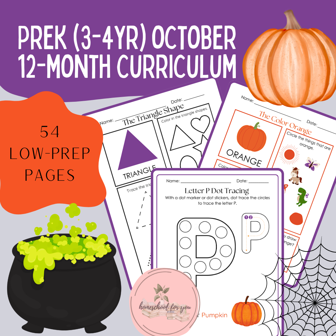 Preschool 3-4yr October Curriculum Workbook - 12 Month Physical Curriculum