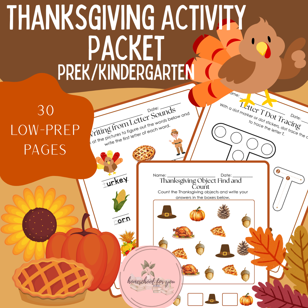 Thanksgiving Independent Learning Packet for Preschool and Kindergarten