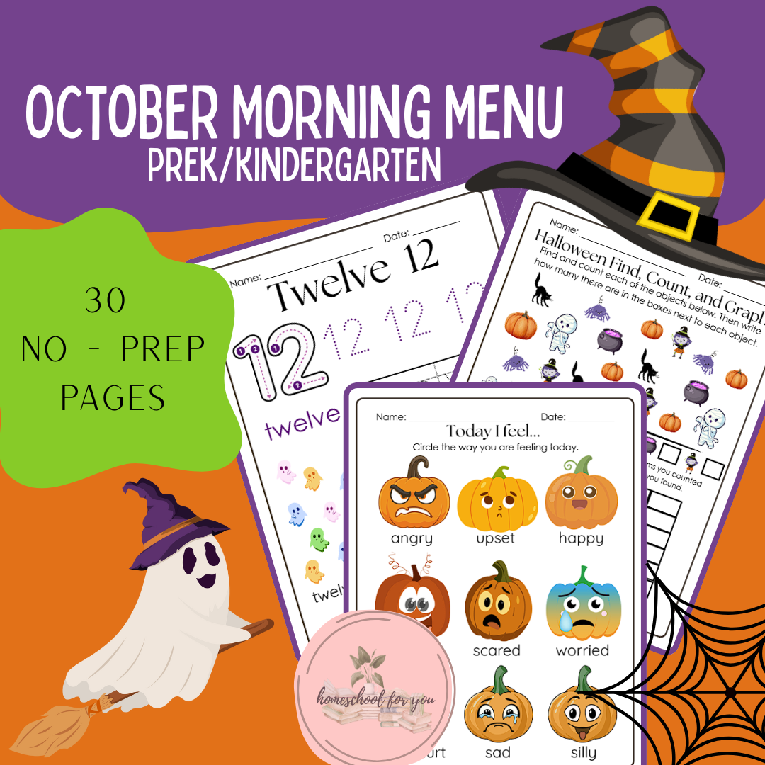 October Morning Menu for PreK & Kindergarten - Fall Morning Menu