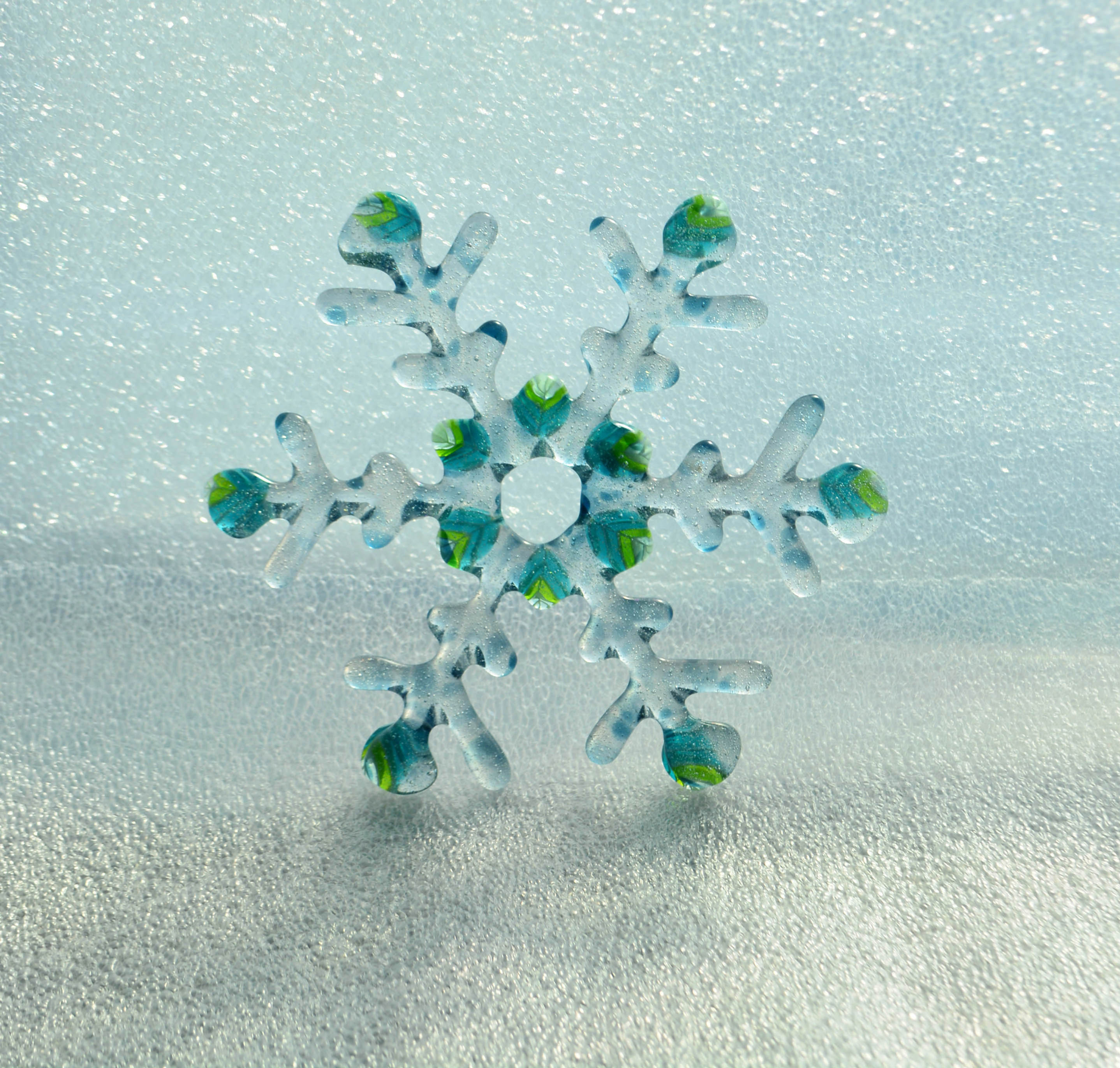 Snowflake - Clear Glass with Peacock Murrini Accents