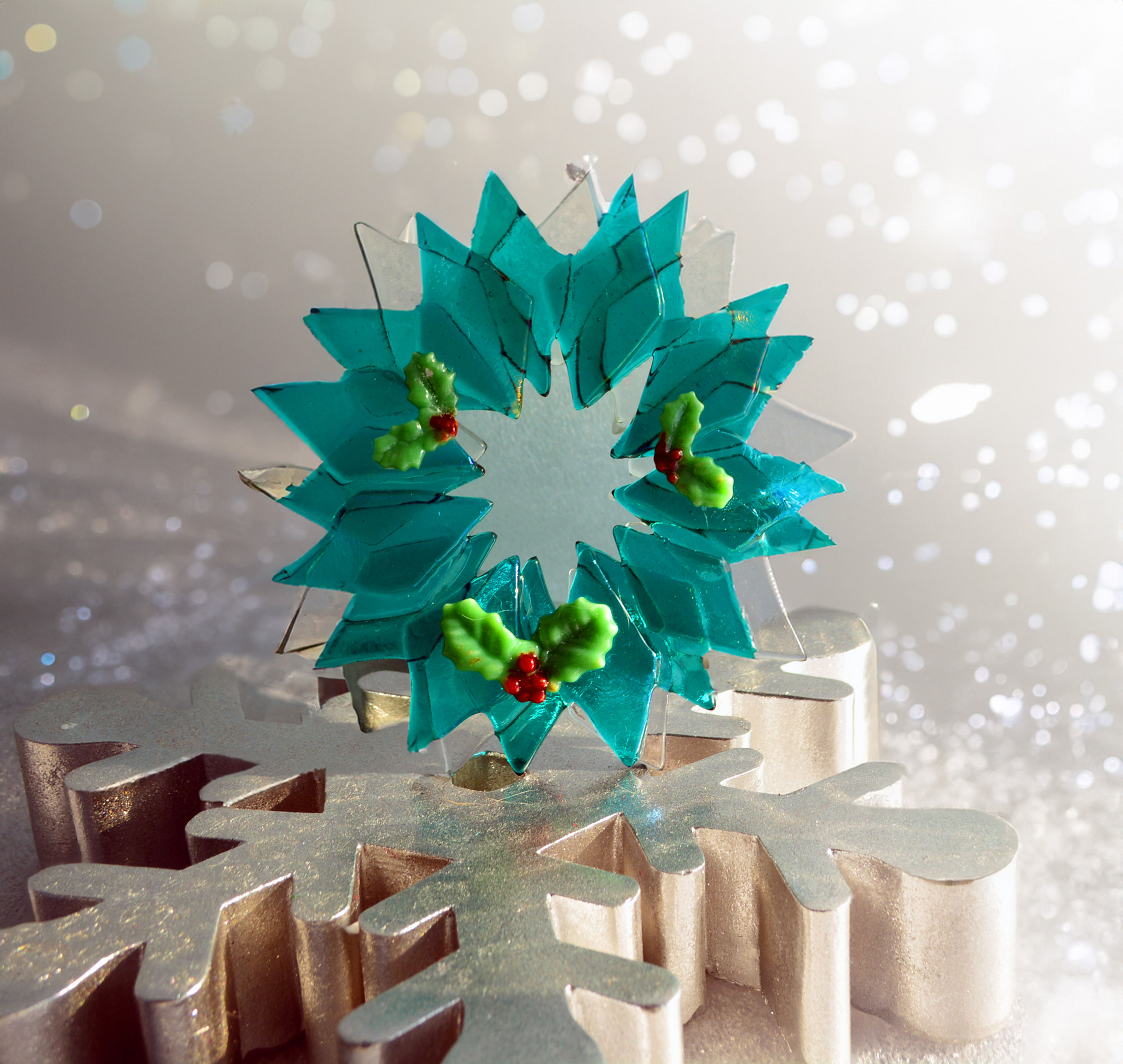 Wreath - Peacock Iridescent with Holly