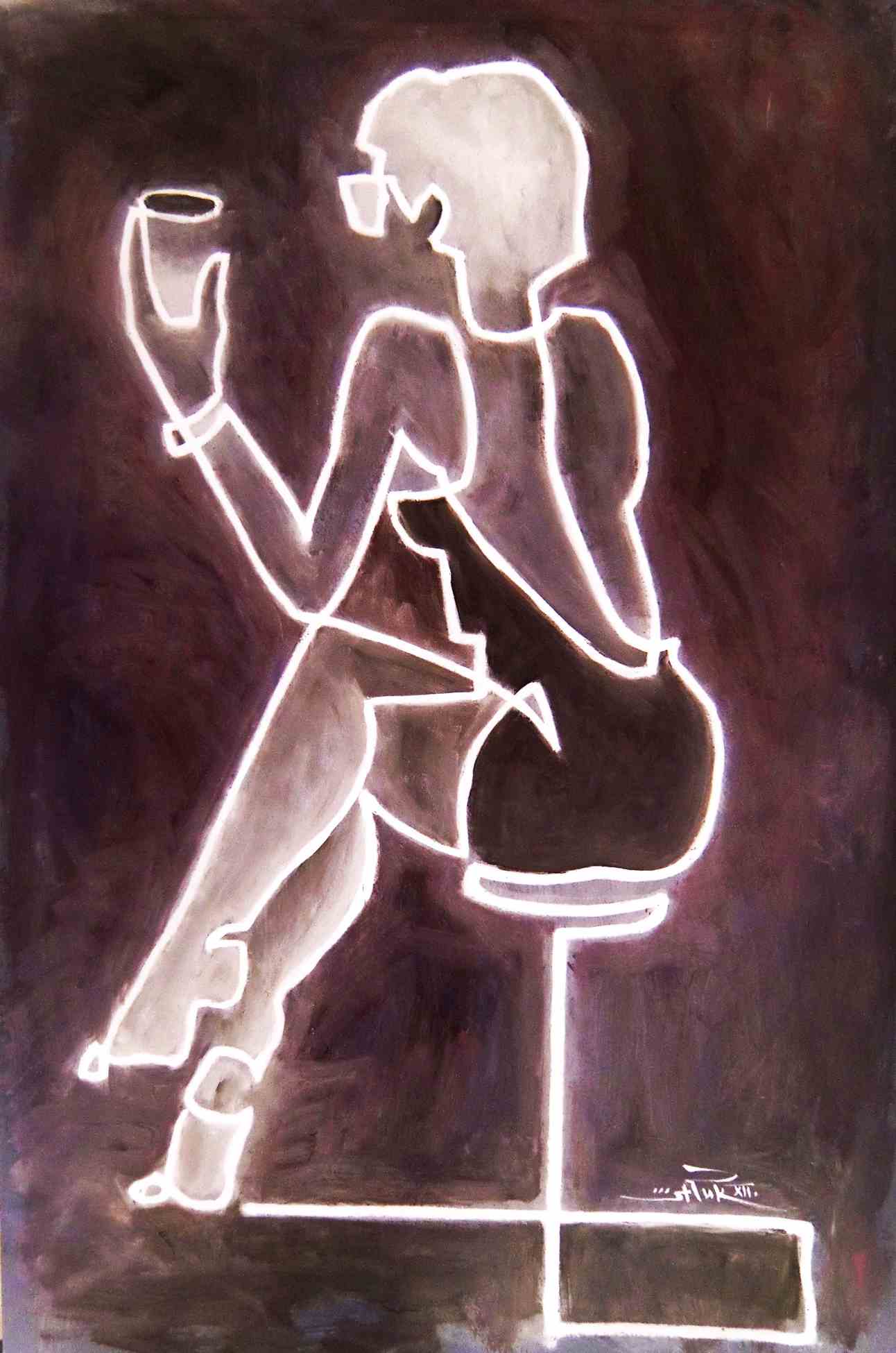 one-line-girl auf stuhl sitzend