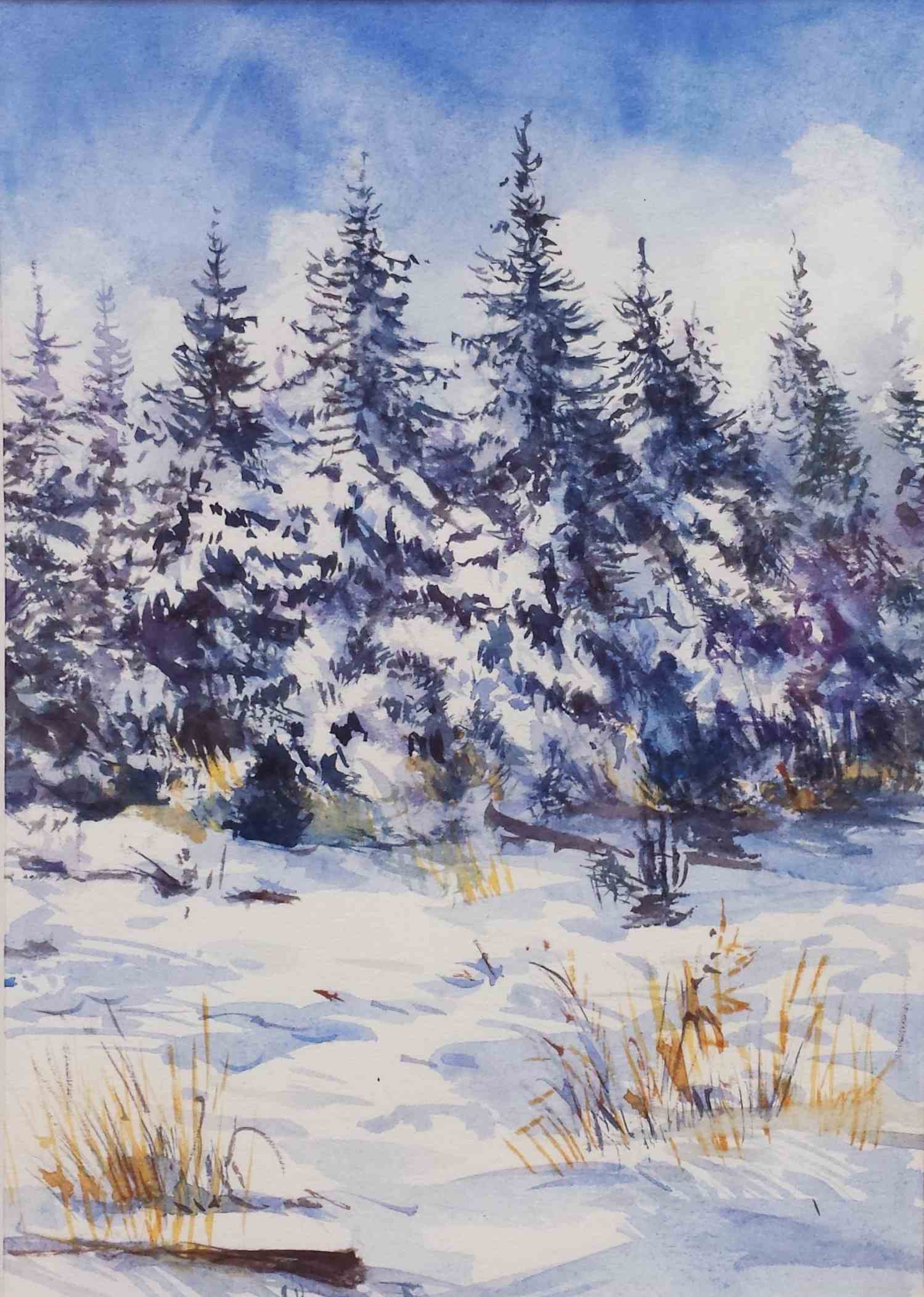 verschneite Tannenbäume Aquarell
