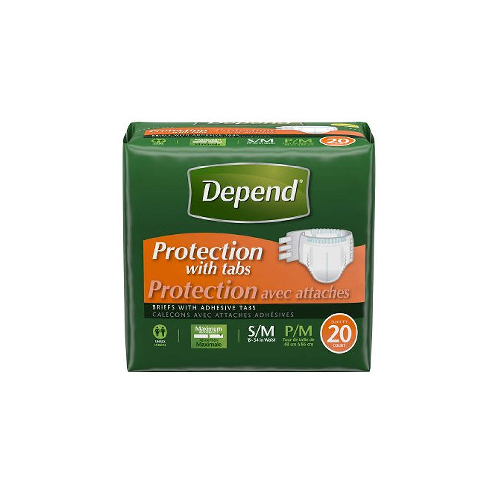 Depend Overnight Unisex Briefs, S/M 19”-34”