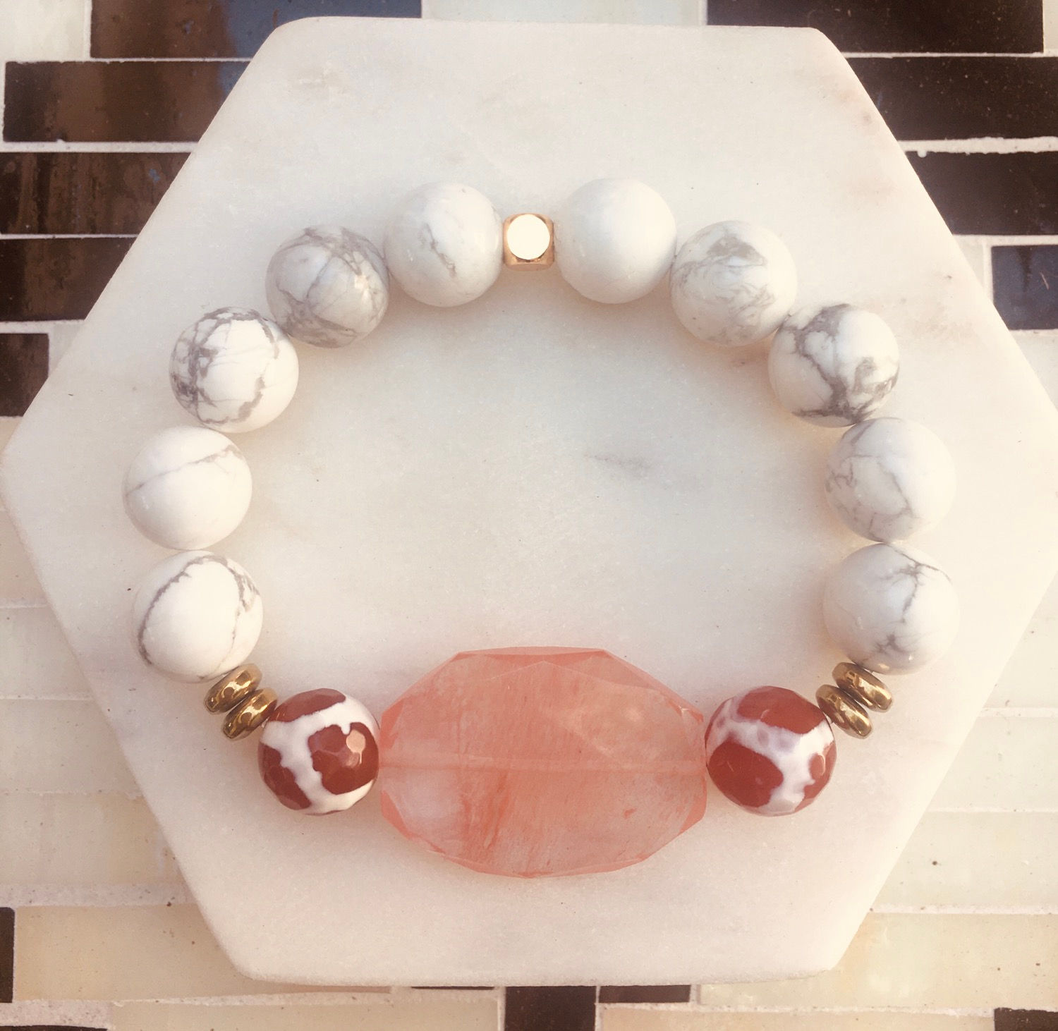 Strawberry Quartz & Howlite Bracelet 