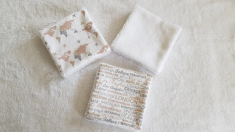 Miniature : Lot de 8 Lingettes lavables en Bambou -- Voyage Villes