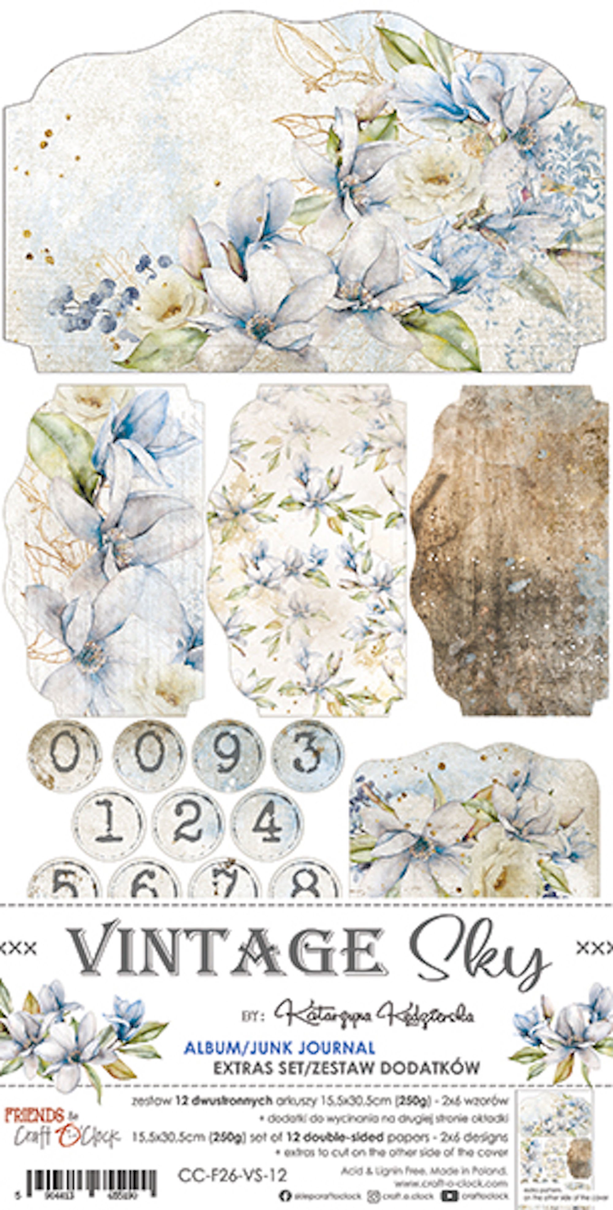 Junk Journal Set Craft O Clock "Vintage Sky" -- 15,5 x 30,5 cm