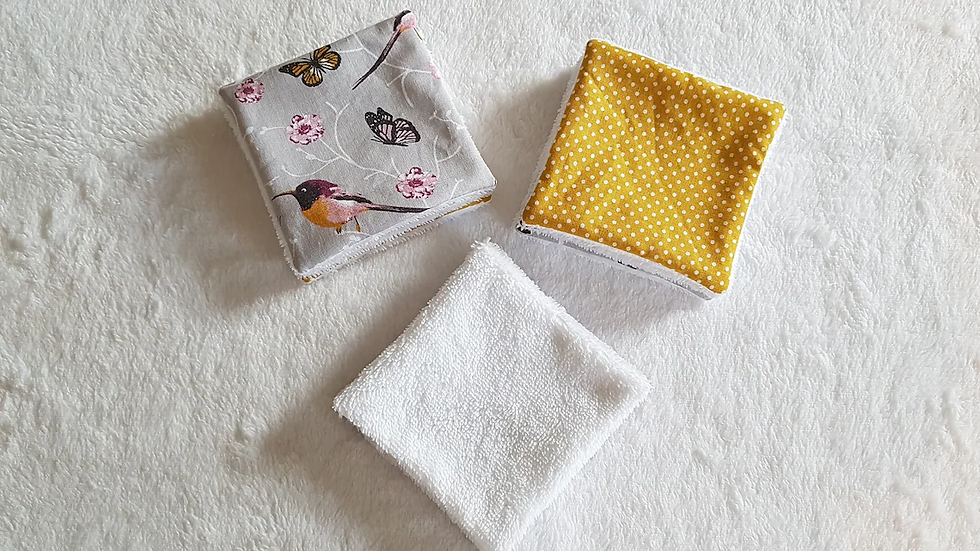Miniature : Lot de 8 Lingettes lavables en Bambou -- Oiseaux Fleuris