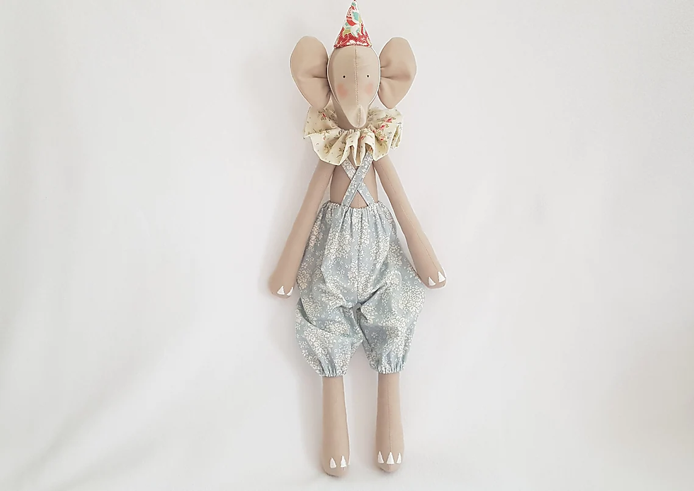 Miniature : Poupée Tilda Eléphant "Circus" articulée -- Fait main