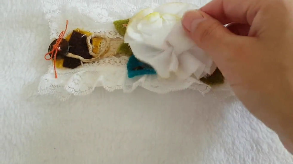 Miniature : Bracelet manchette tissu Romantique Shabby
