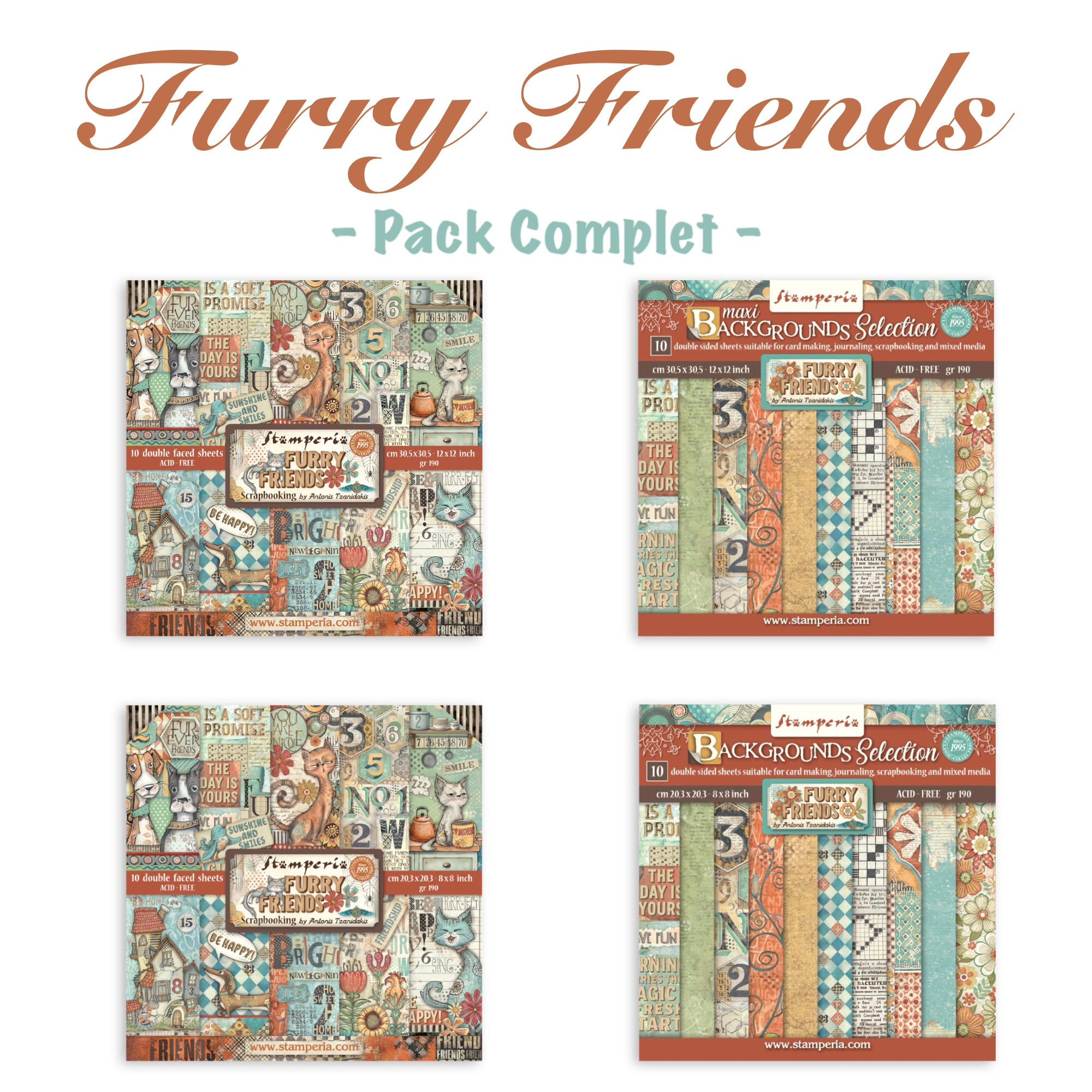 Pack Complet Bloc Stamperia "Furry Friends" (4 blocs)