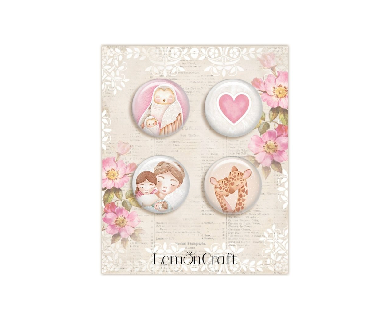 Lot de 4 Badges -- Mum's Love Collection -- Lemon Craft