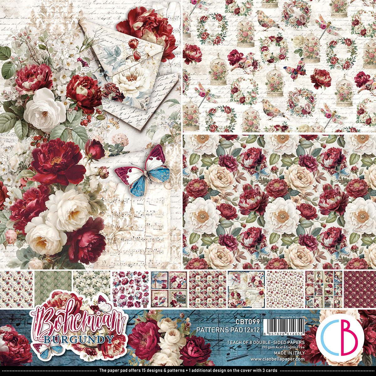 Bloc Ciao Bella "Bohemian Burgundy" -- Format Patterns (30,5 x 30,5 cm)