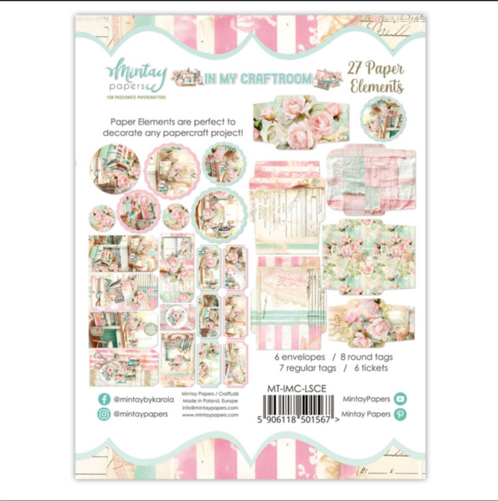 Miniature : Lot de 27 Eléments Papiers -- Collection "In my Craftroom" -- Mintay