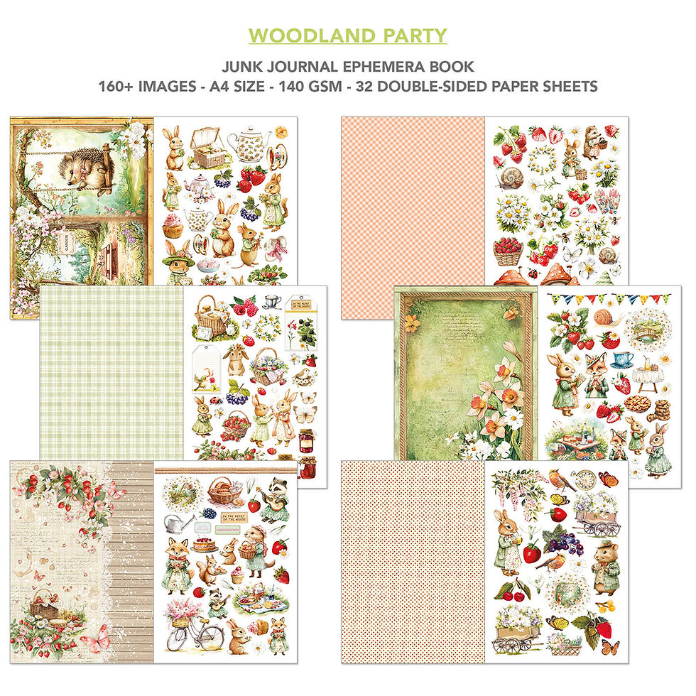 Miniature : Ephemera Book de 32 pages -- Woodland Party -- Format A4 -- Ciao Bella