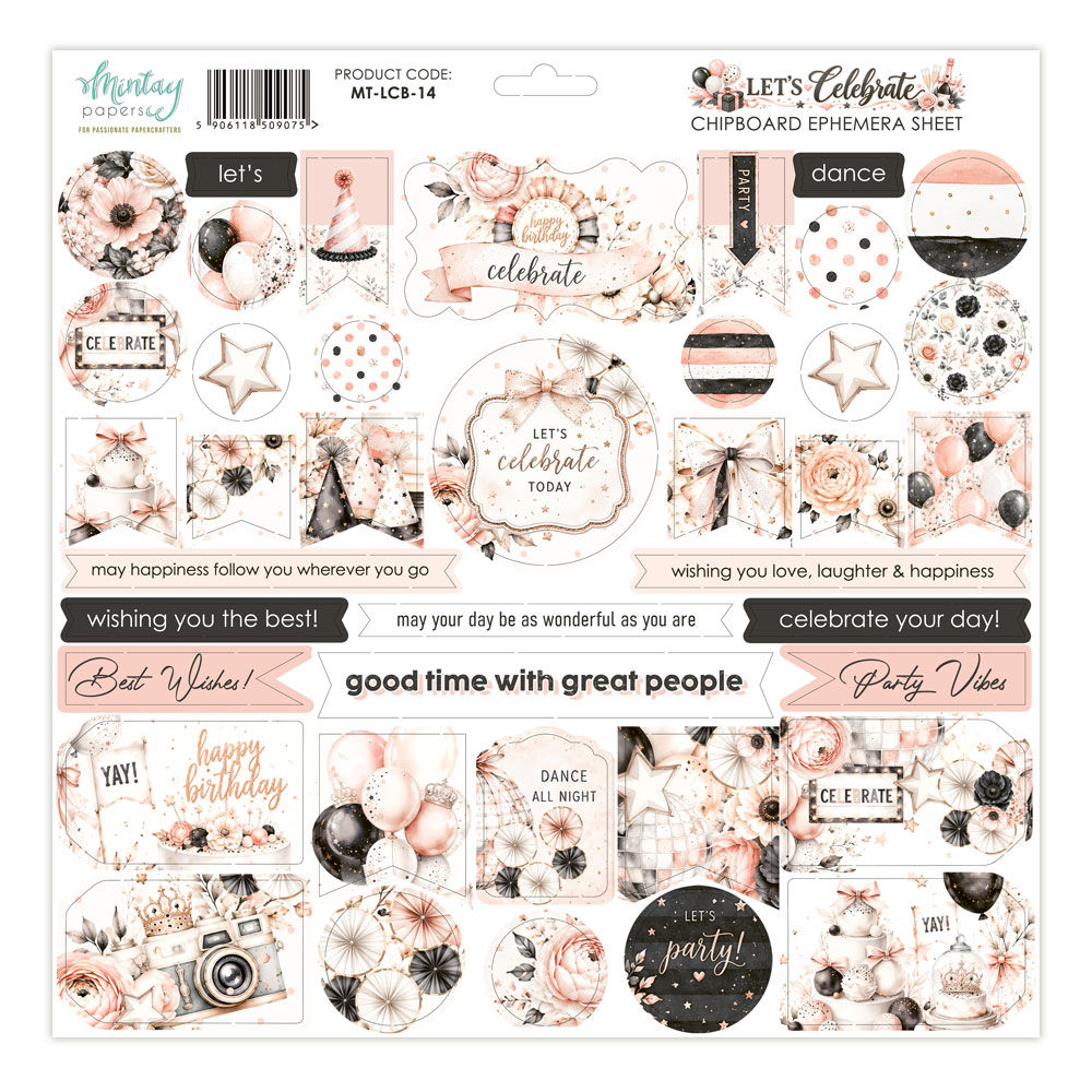Chipboard Ephemera -- Collection "Let's Celebrate" -- Mintay