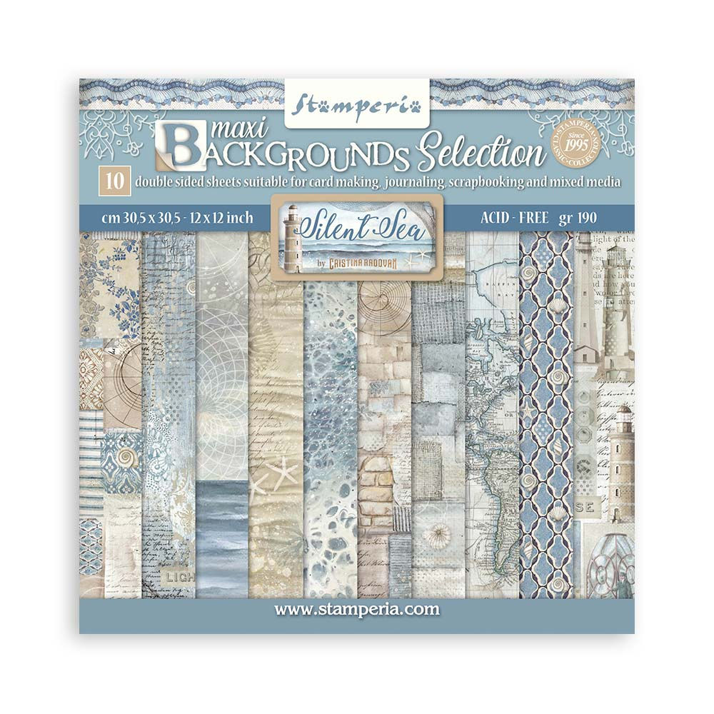 Bloc Background Stamperia "Silent Sea"-- Format 12 x 12 (30,5 x 30,5 cm)