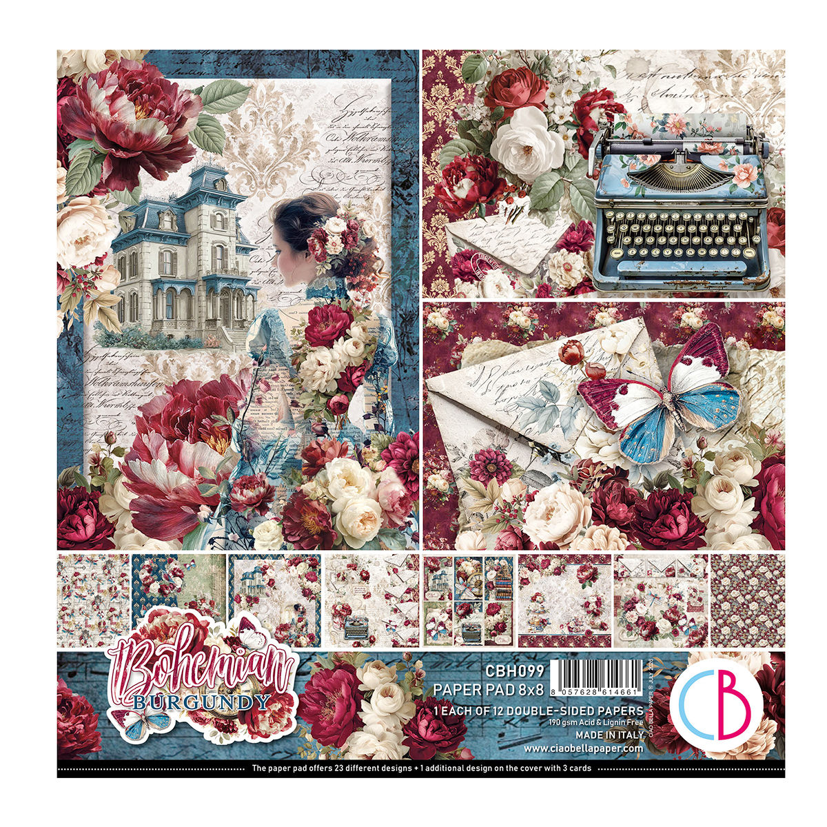 Bloc Ciao Bella "Bohemian Burgundy" -- Format 8 x 8 (20 x 20 cm)