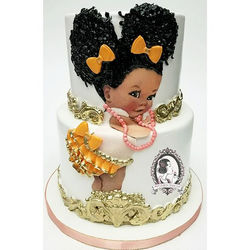 Afro Puff Baby Girl Cake