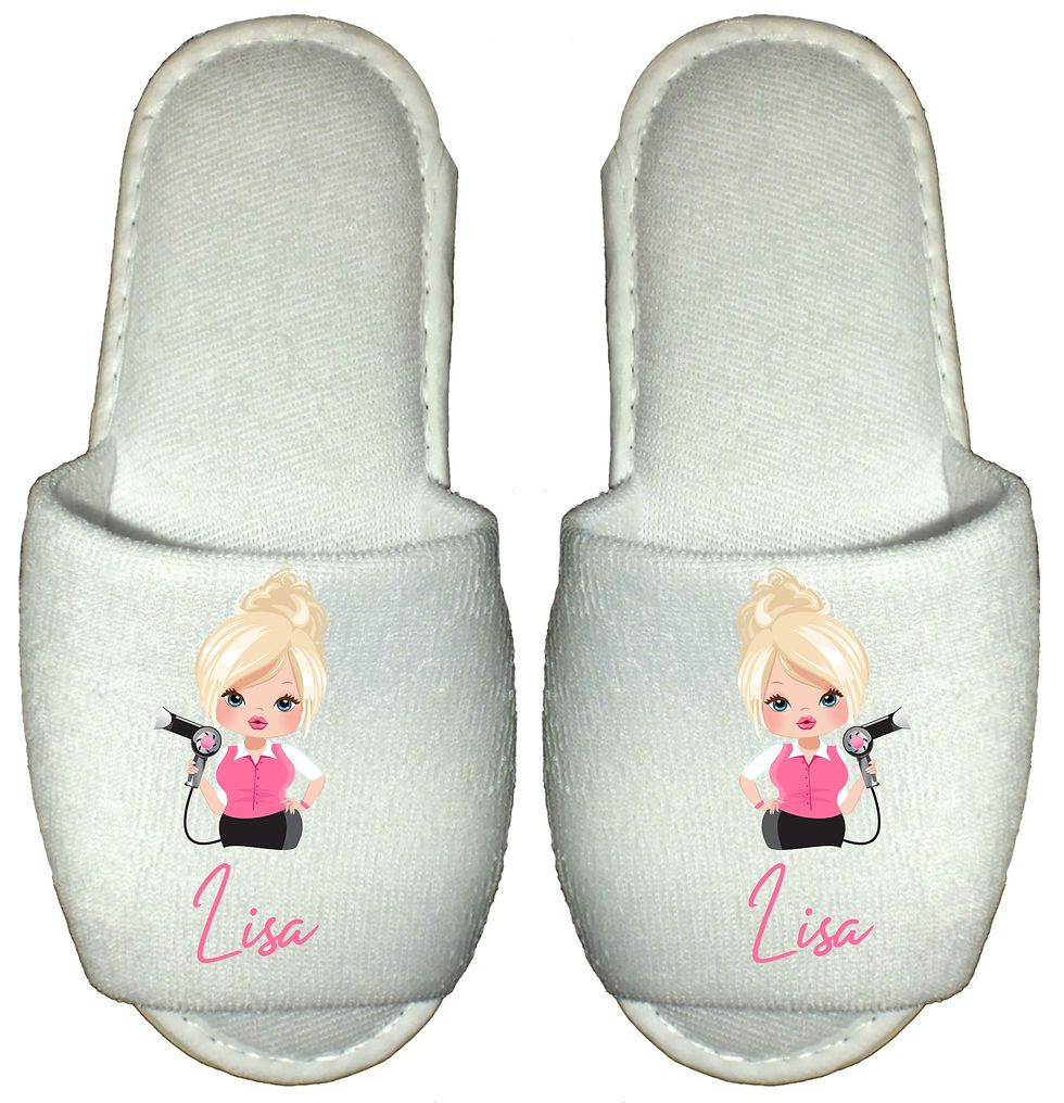 Thumbnail: spa slippers with blonde hair hairdresser