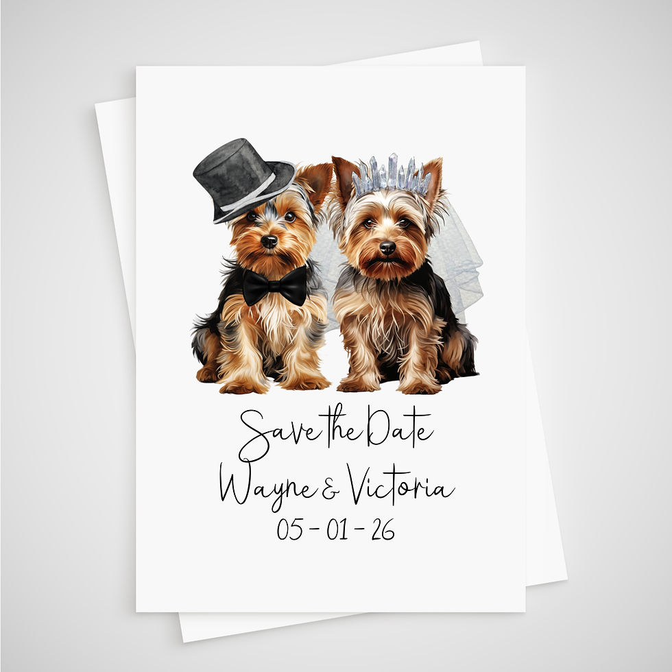 yorkshire terrier dog save the date cards for wedding