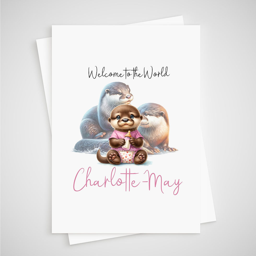 Personalised Otter New Baby Card Girl Newborn Welcome to the World