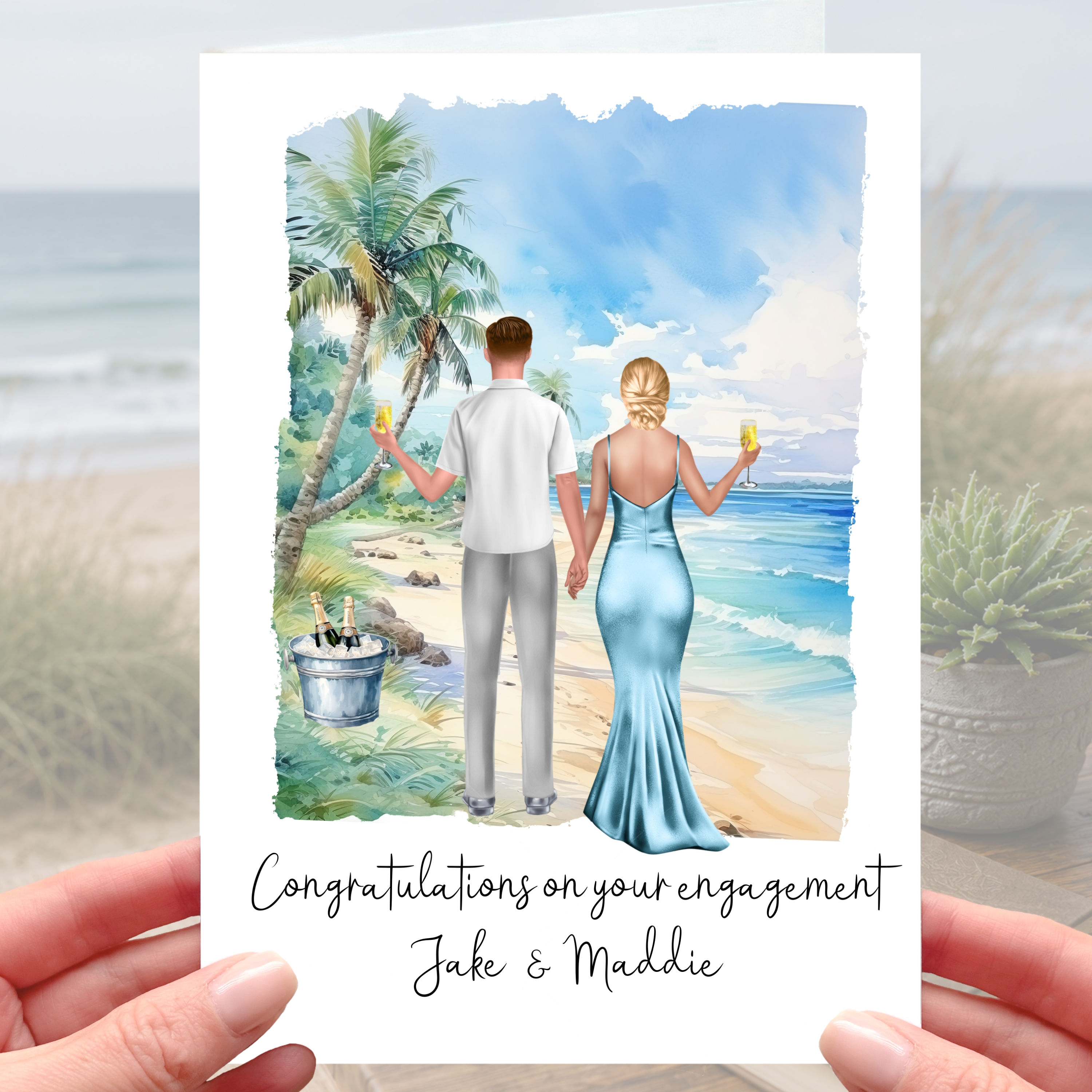 Personalised Beach Engagement Card Sand Sea